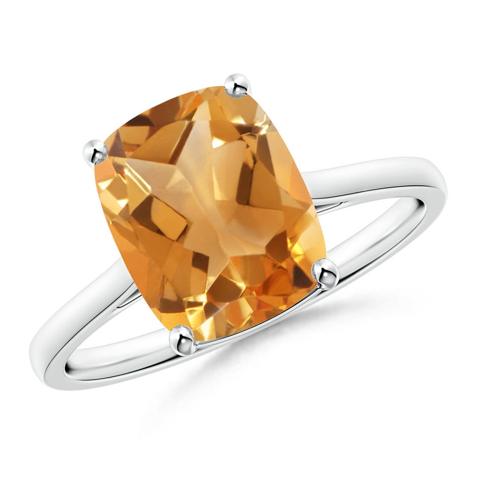 10x8mm A Prong-Set Cushion Citrine Solitaire Ring in S999 Silver 