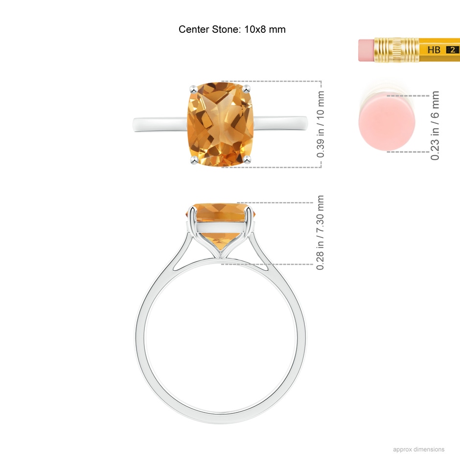 10x8mm A Prong-Set Cushion Citrine Solitaire Ring in S999 Silver ruler