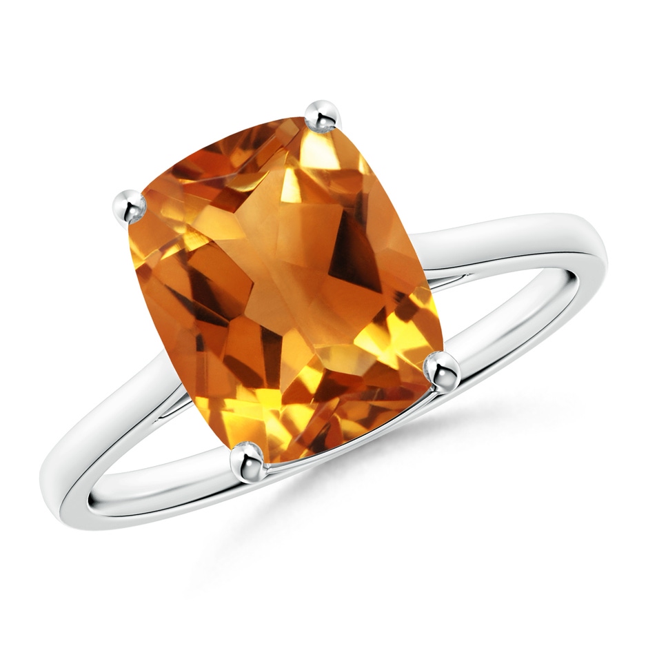 10x8mm AAA Prong-Set Cushion Citrine Solitaire Ring in S999 Silver 