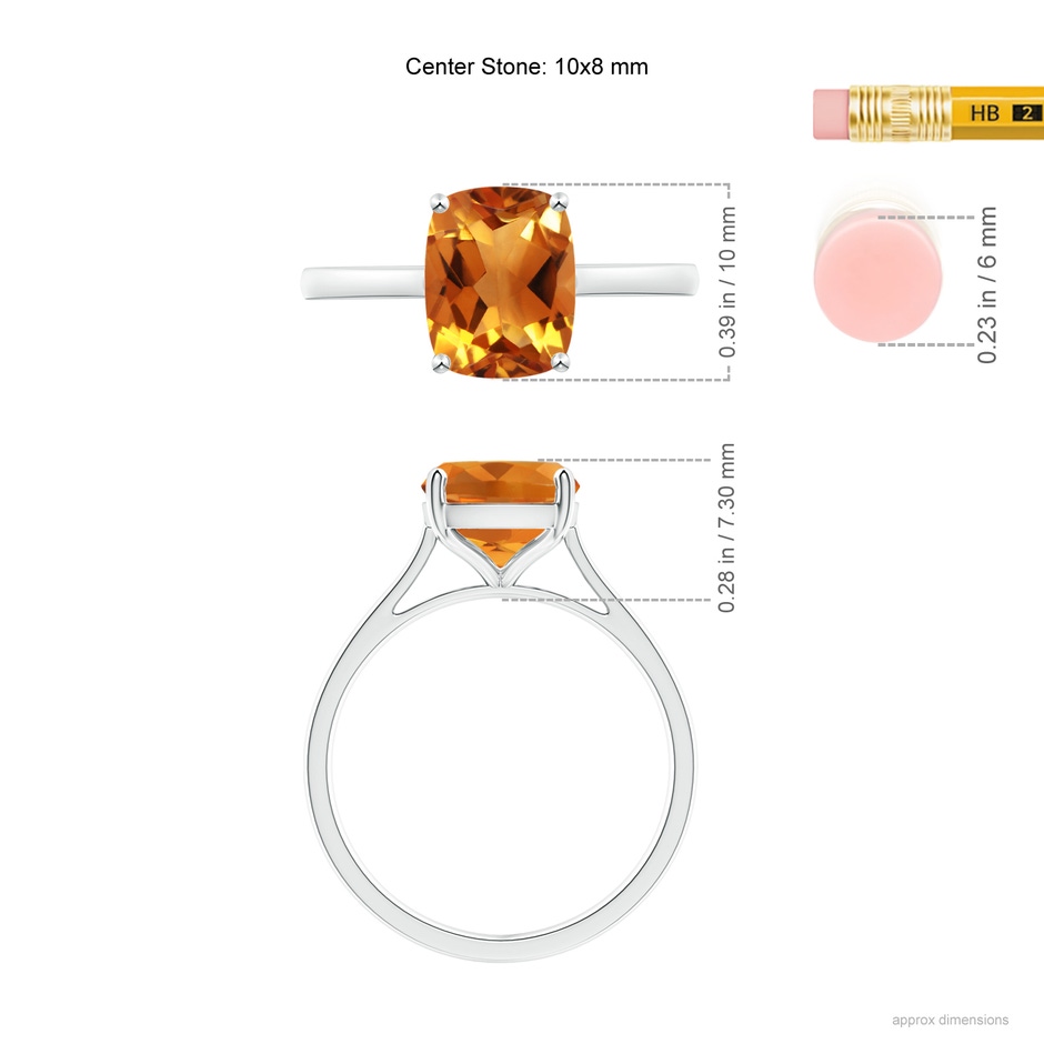 10x8mm AAA Prong-Set Cushion Citrine Solitaire Ring in S999 Silver ruler