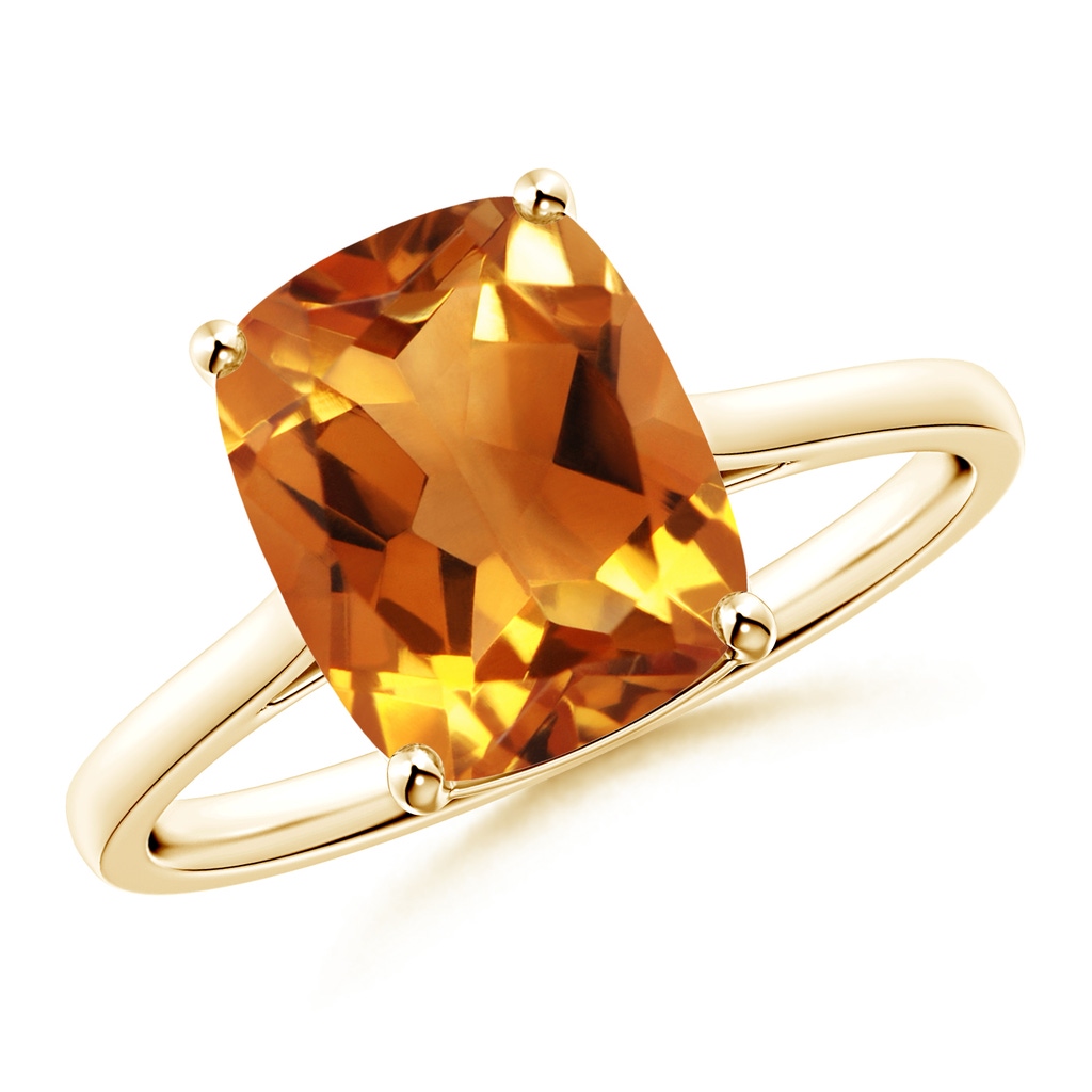 10x8mm AAA Prong-Set Cushion Citrine Solitaire Ring in Yellow Gold