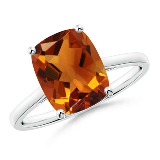10x8mm AAAA Prong-Set Cushion Citrine Solitaire Ring in P950 Platinum