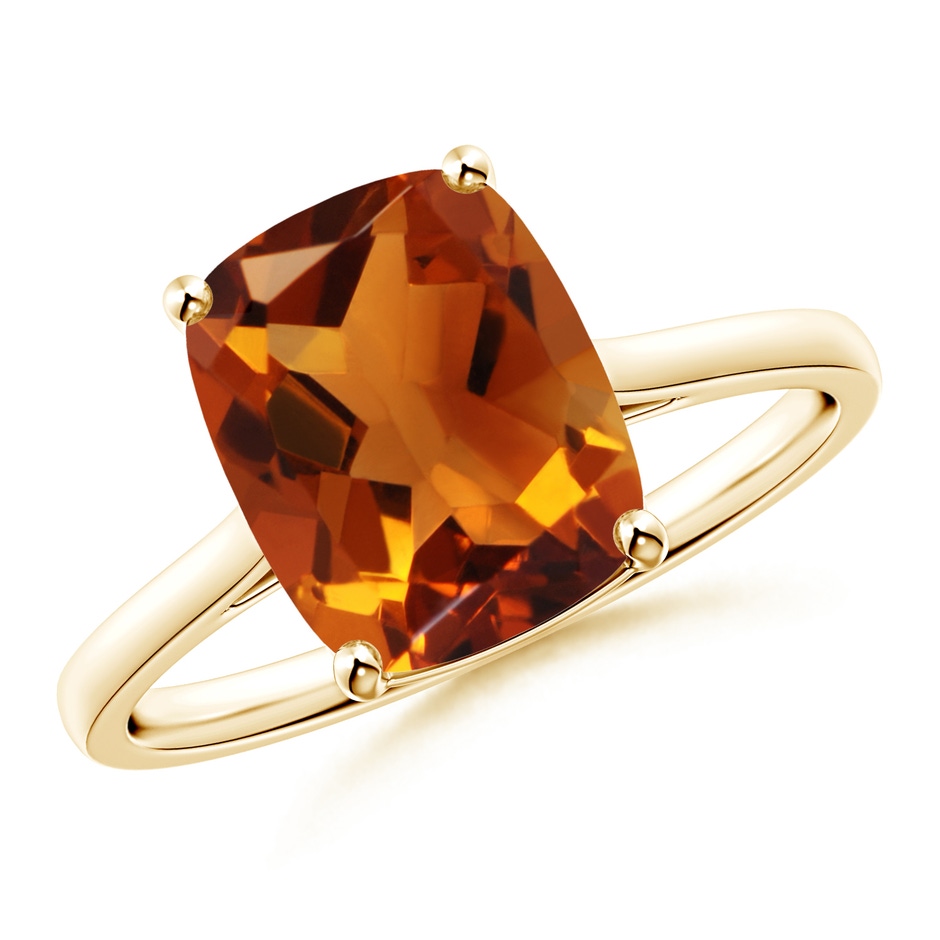 10x8mm AAAA Prong-Set Cushion Citrine Solitaire Ring in Yellow Gold 
