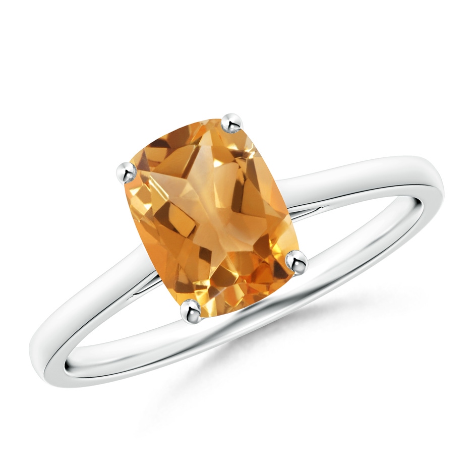 8x6mm A Prong-Set Cushion Citrine Solitaire Ring in S999 Silver 