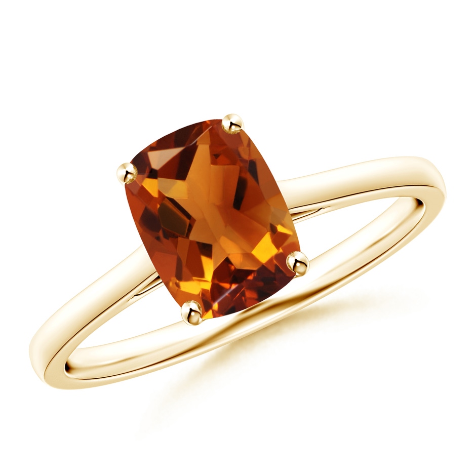 8x6mm AAAA Prong-Set Cushion Citrine Solitaire Ring in Yellow Gold 