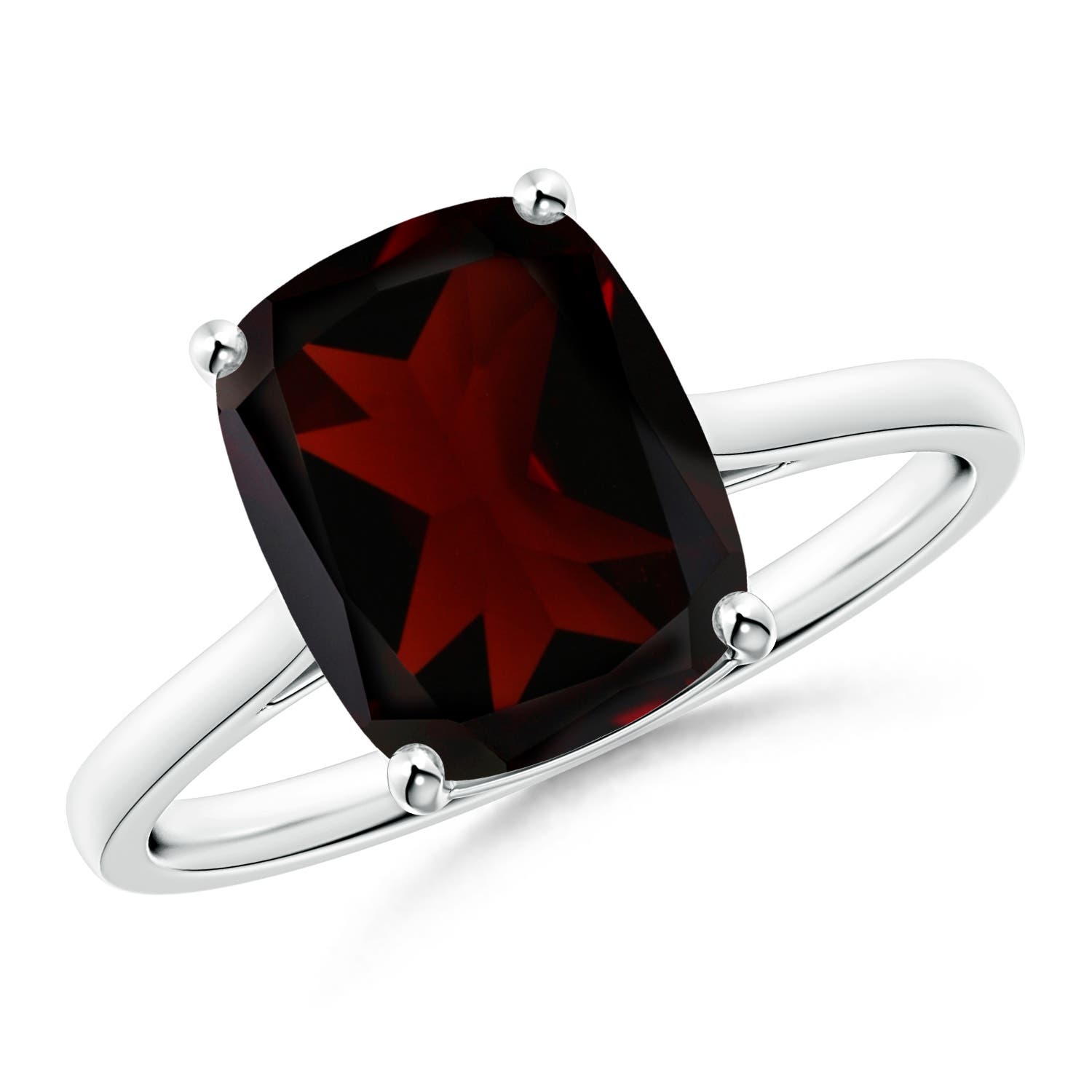 10x8mm A Prong-Set Cushion Garnet Solitaire Ring in P950 Platinum