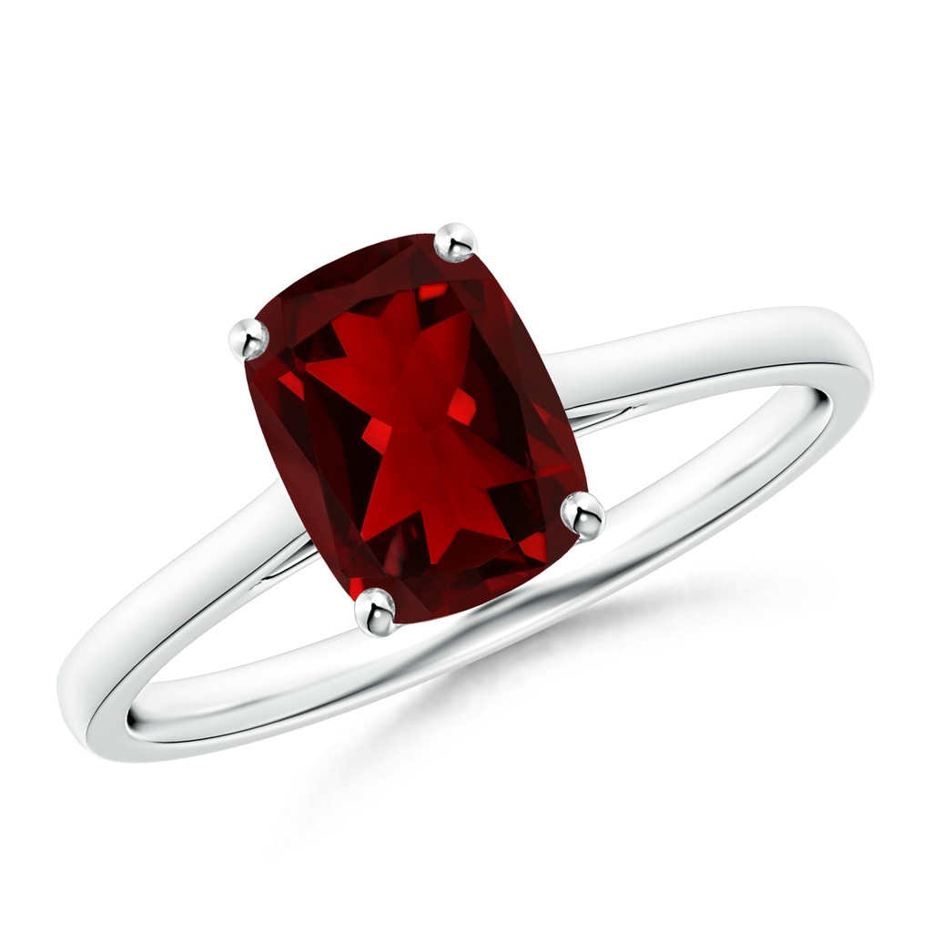 8x6mm AAAA Prong-Set Cushion Garnet Solitaire Ring in White Gold