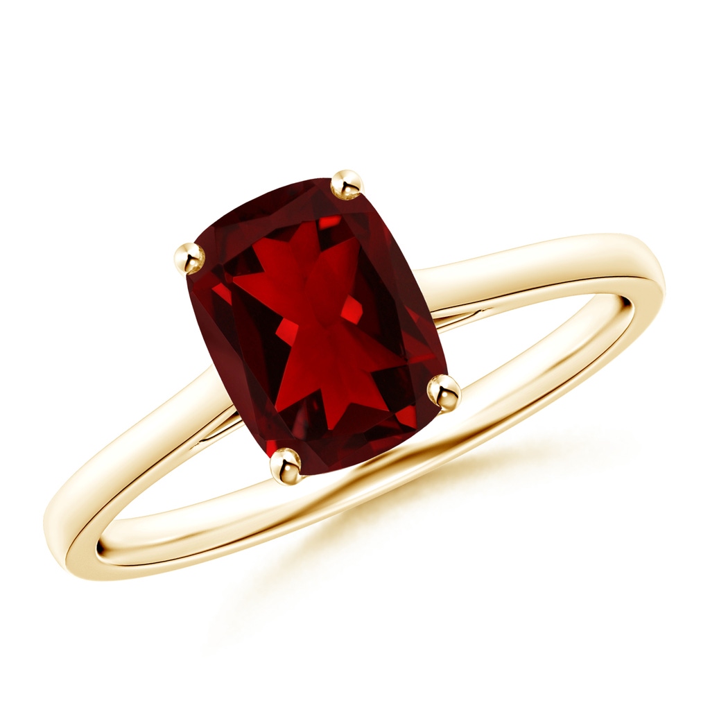 8x6mm AAAA Prong-Set Cushion Garnet Solitaire Ring in Yellow Gold