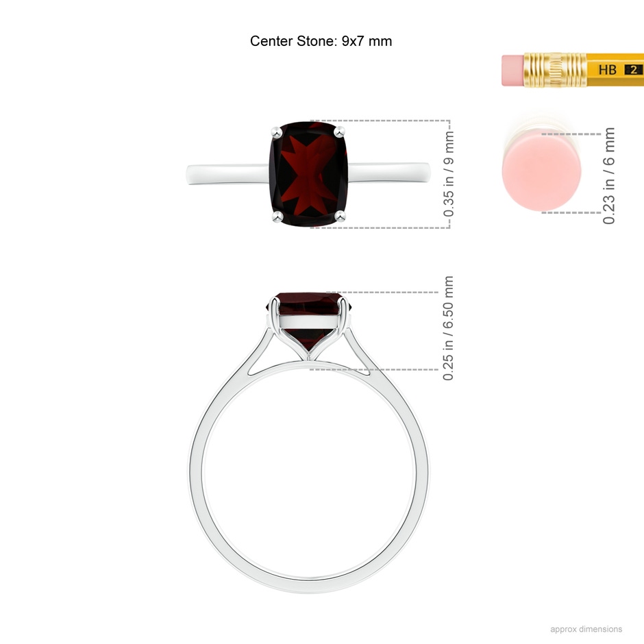 9x7mm A Prong-Set Cushion Garnet Solitaire Ring in S999 Silver ruler