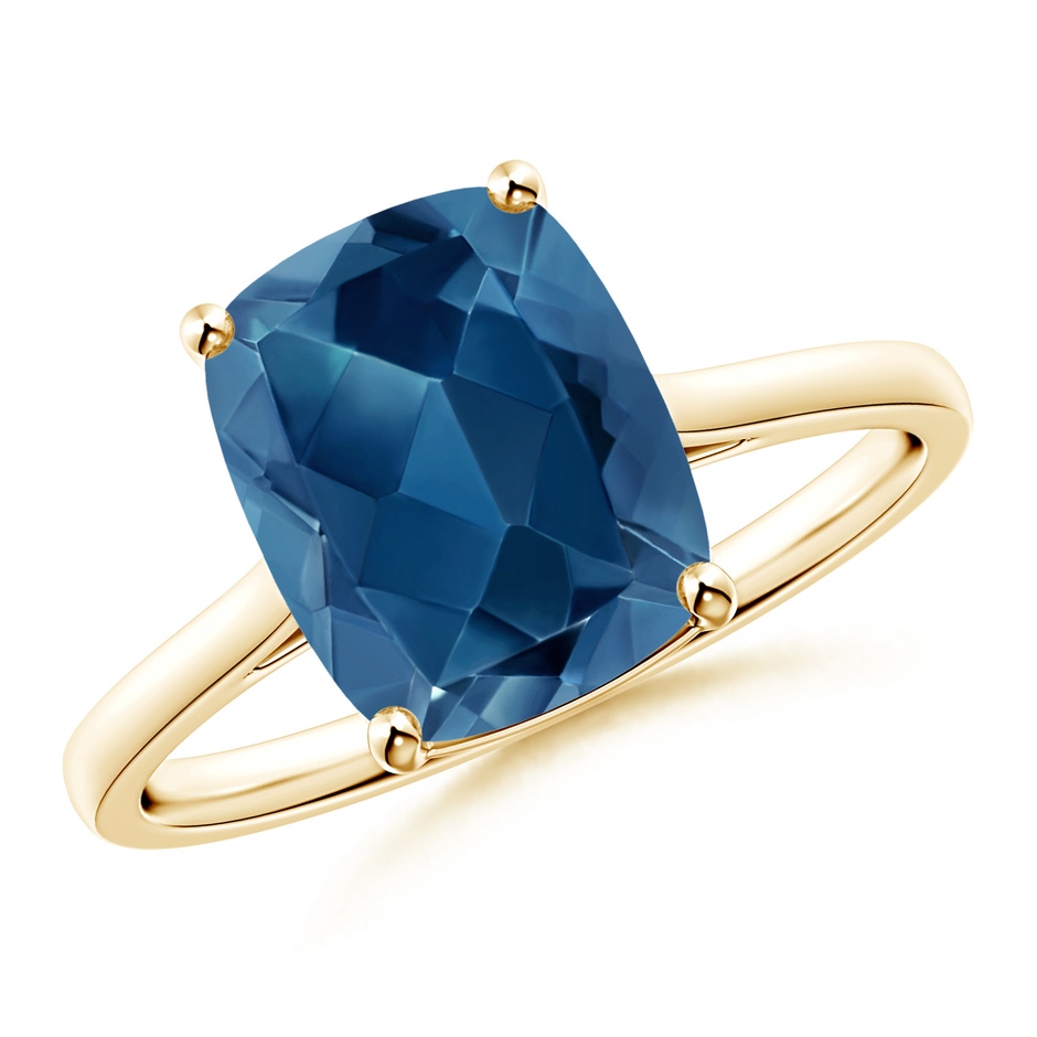 10x8mm AA Prong-Set Cushion London Blue Topaz Solitaire Ring in Yellow Gold 