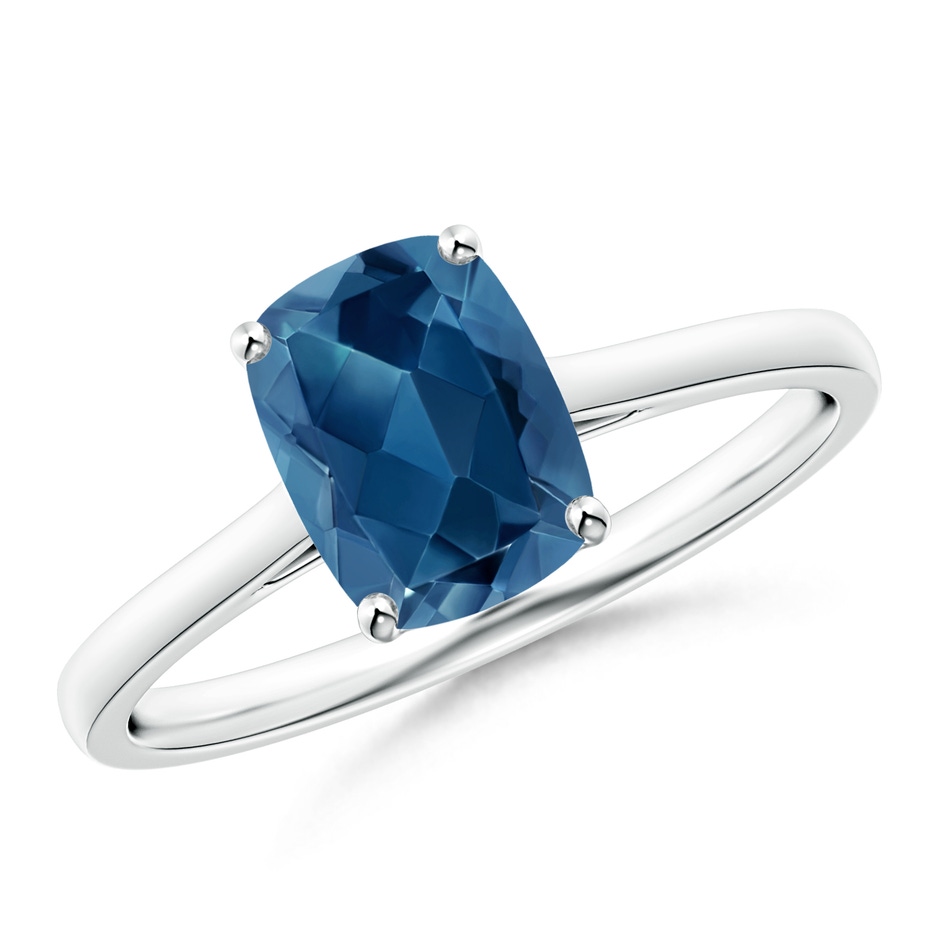 8x6mm AA Prong-Set Cushion London Blue Topaz Solitaire Ring in 9K White Gold 