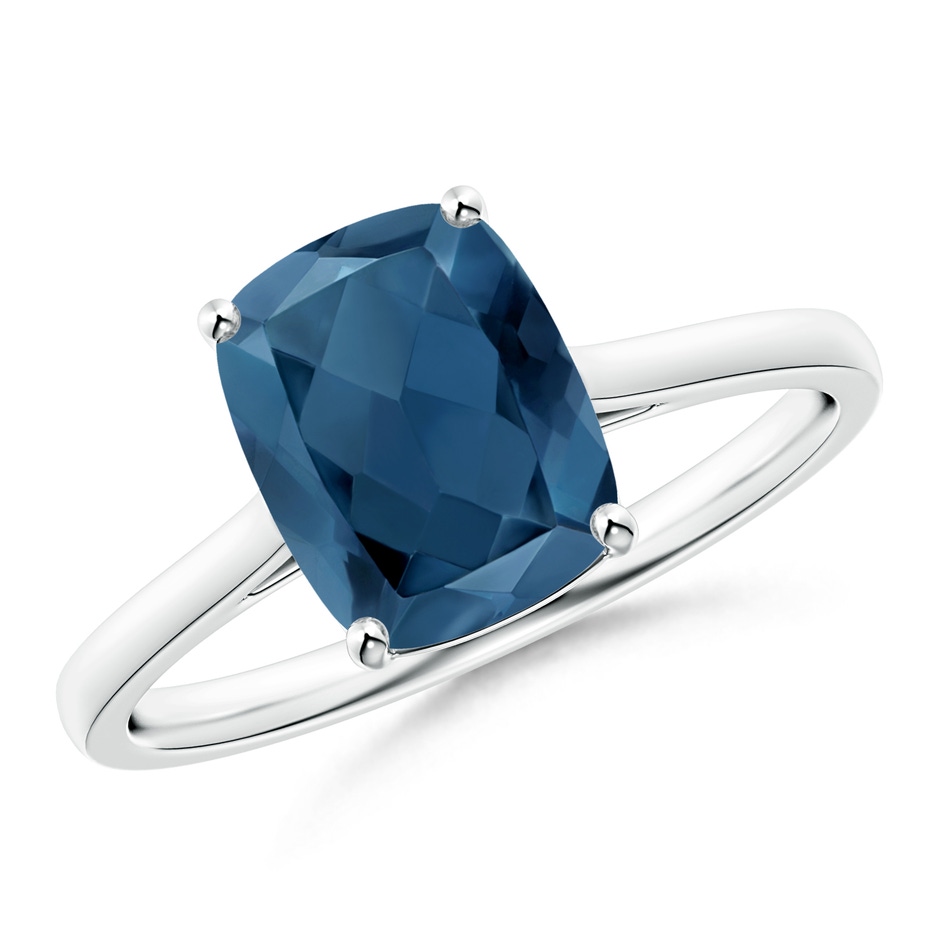 9x7mm A Prong-Set Cushion London Blue Topaz Solitaire Ring in White Gold 