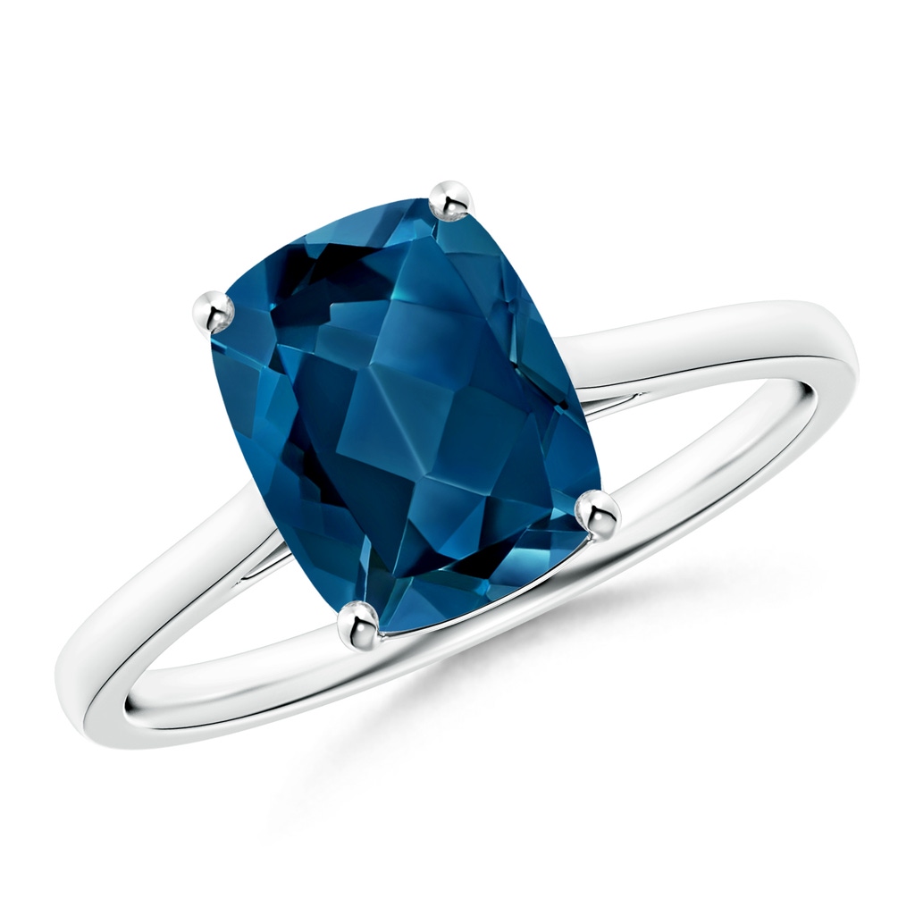 9x7mm AAA Prong-Set Cushion London Blue Topaz Solitaire Ring in White Gold