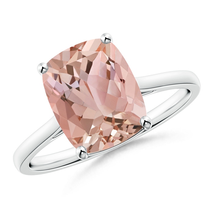 10x8mm AAAA Prong-Set Cushion Morganite Solitaire Ring in P950 Platinum