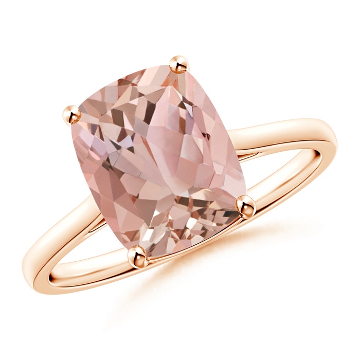 10x8mm AAAA Prong-Set Cushion Morganite Solitaire Ring in Rose Gold