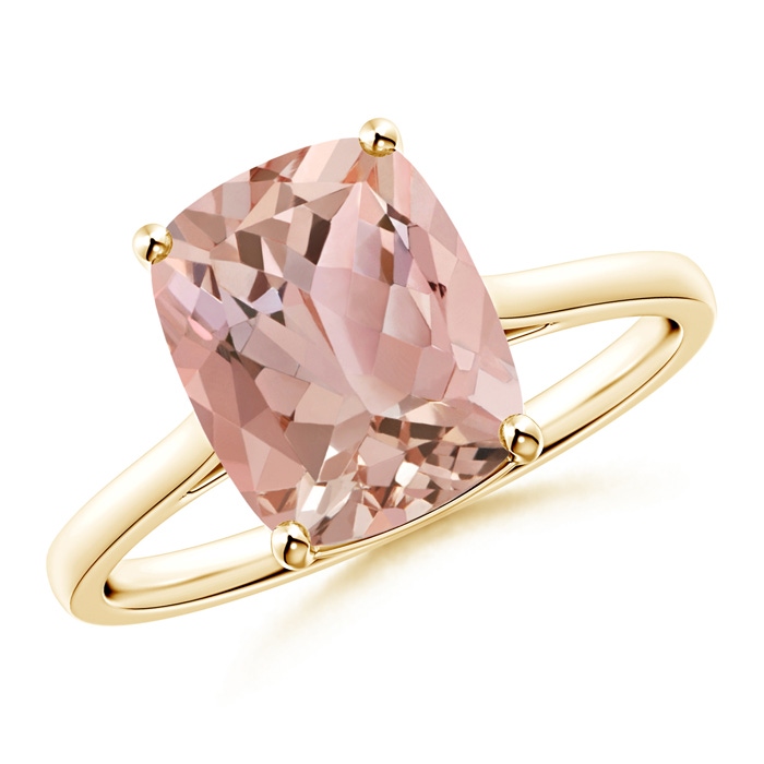 10x8mm AAAA Prong-Set Cushion Morganite Solitaire Ring in Yellow Gold 