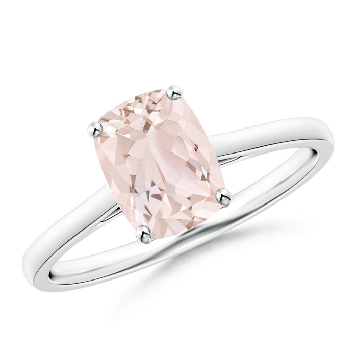 8x6mm A Prong-Set Cushion Morganite Solitaire Ring in White Gold 