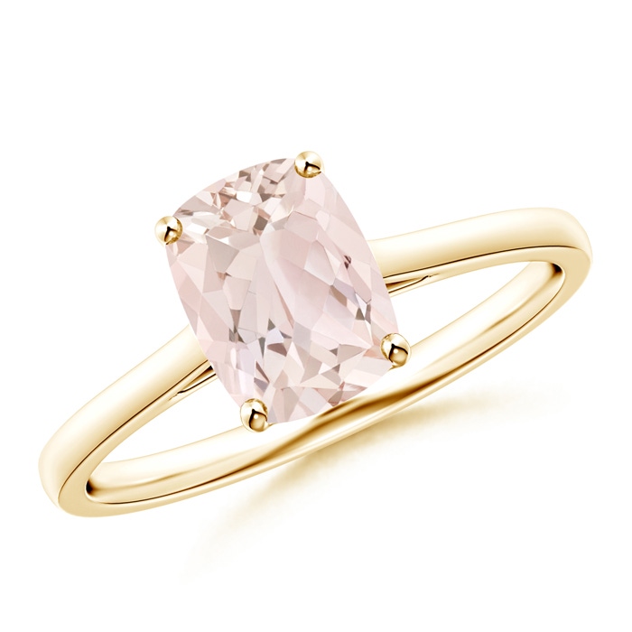 8x6mm A Prong-Set Cushion Morganite Solitaire Ring in Yellow Gold 