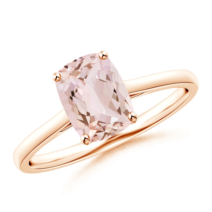 8x6mm AA Prong-Set Cushion Morganite Solitaire Ring in Rose Gold 