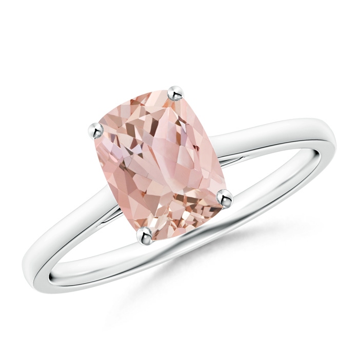 8x6mm AAAA Prong-Set Cushion Morganite Solitaire Ring in 9K White Gold 