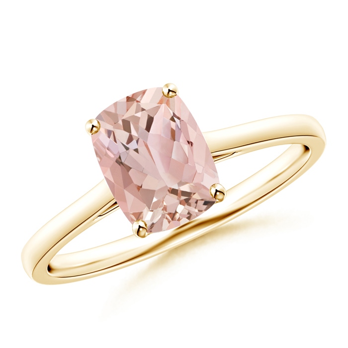 8x6mm AAAA Prong-Set Cushion Morganite Solitaire Ring in Yellow Gold 