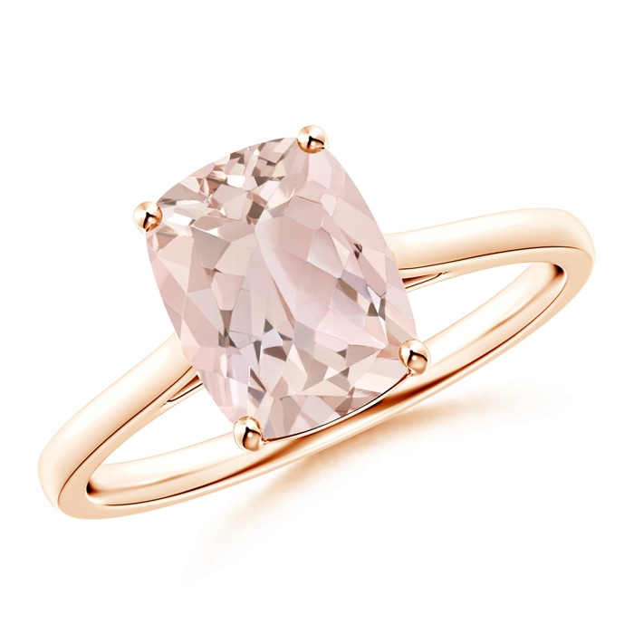9x7mm A Prong-Set Cushion Morganite Solitaire Ring in 9K Rose Gold 