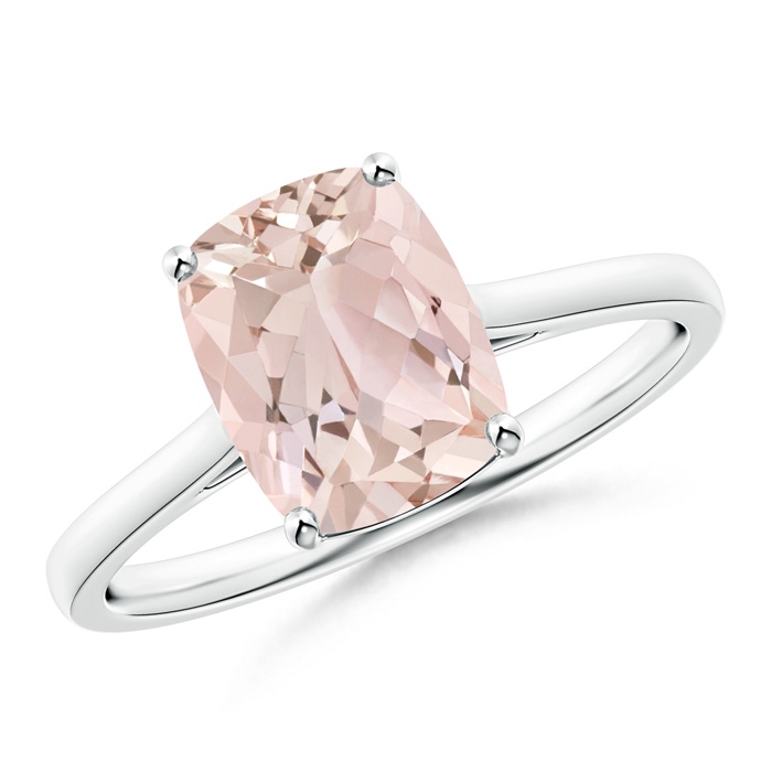 9x7mm A Prong-Set Cushion Morganite Solitaire Ring in 9K White Gold 