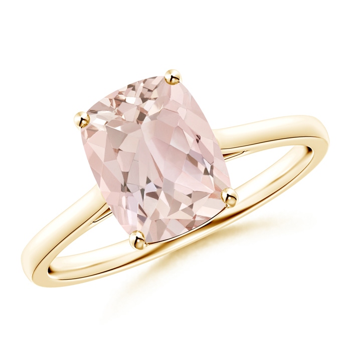 9x7mm A Prong-Set Cushion Morganite Solitaire Ring in 9K Yellow Gold 