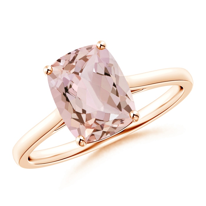 9x7mm AA Prong-Set Cushion Morganite Solitaire Ring in Rose Gold 