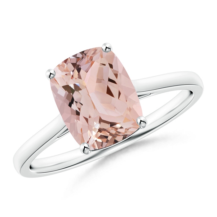 9x7mm AAA Prong-Set Cushion Morganite Solitaire Ring in White Gold