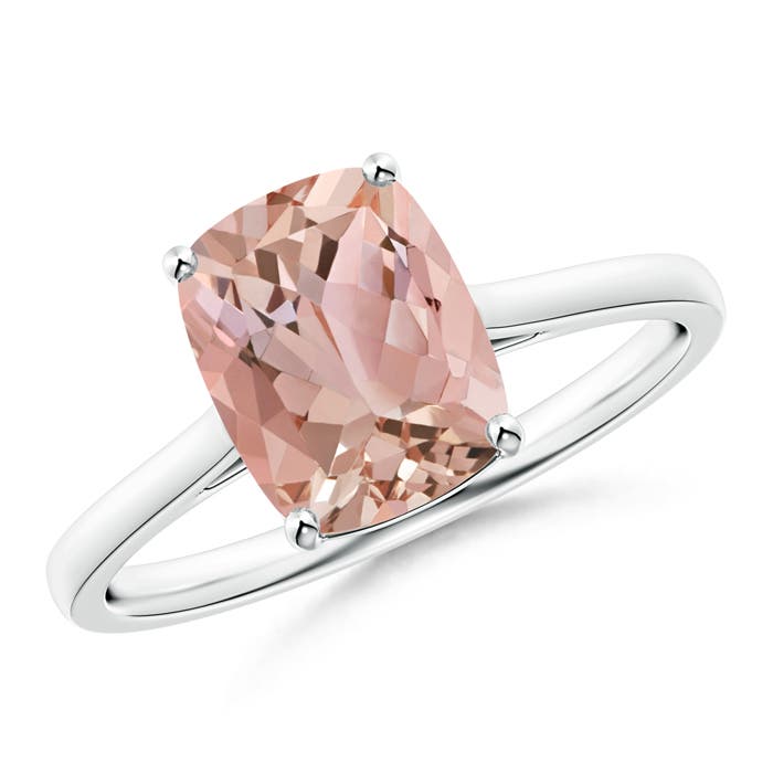 9x7mm AAAA Prong-Set Cushion Morganite Solitaire Ring in P950 Platinum