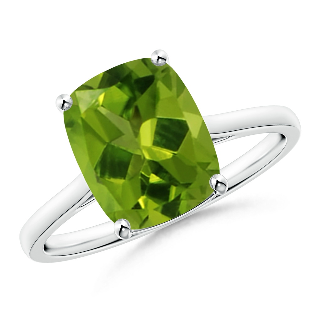 10x8mm AAAA Prong-Set Cushion Peridot Solitaire Ring in P950 Platinum