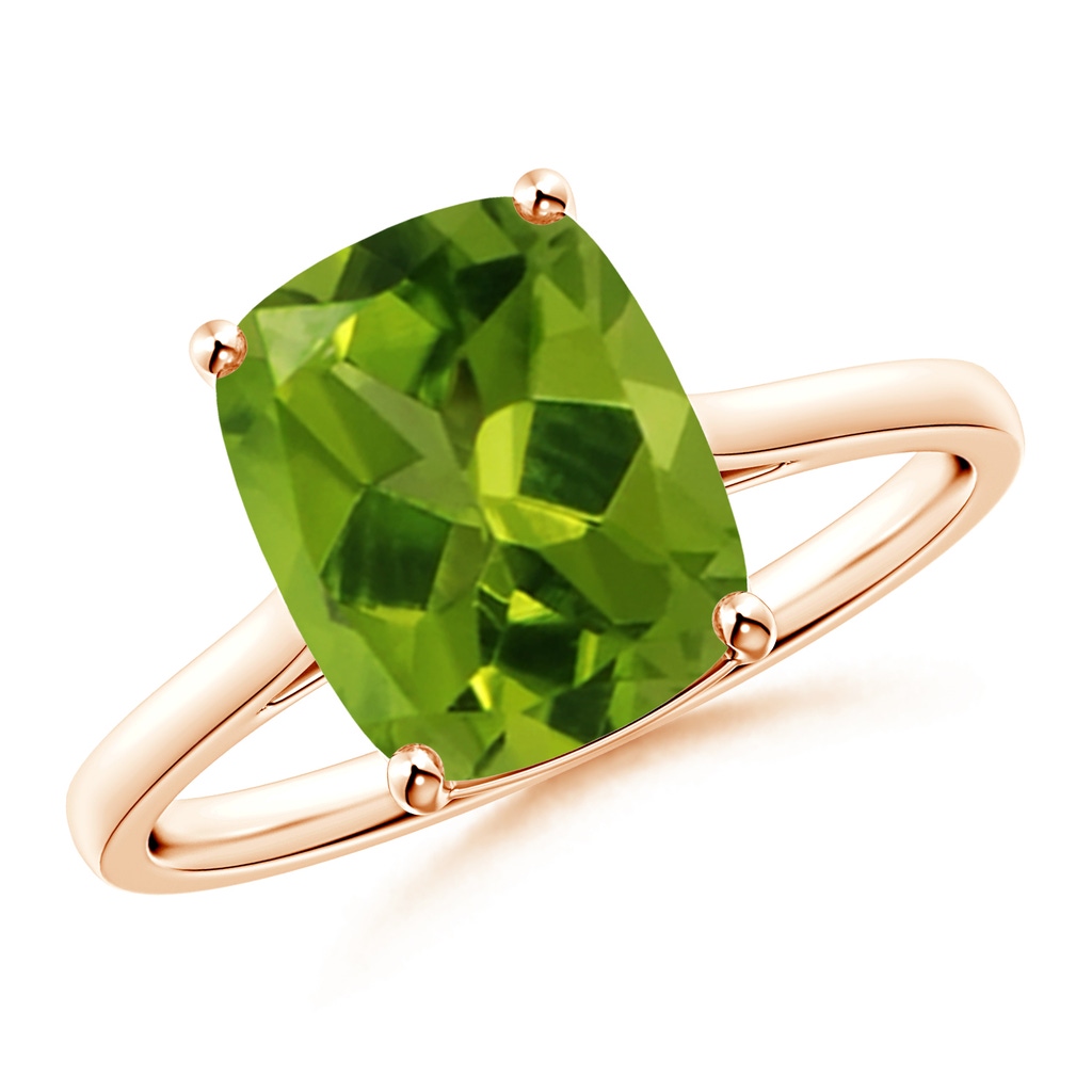 10x8mm AAAA Prong-Set Cushion Peridot Solitaire Ring in Rose Gold