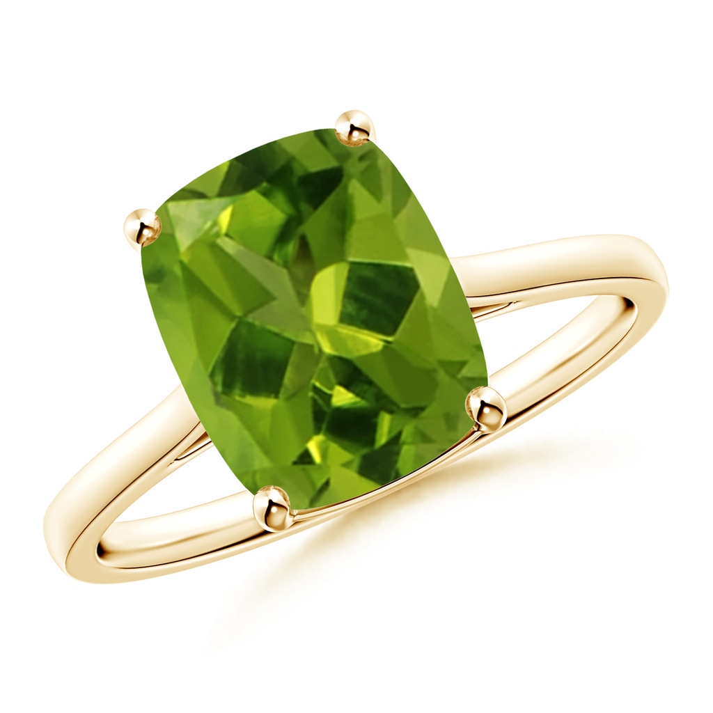 10x8mm AAAA Prong-Set Cushion Peridot Solitaire Ring in Yellow Gold