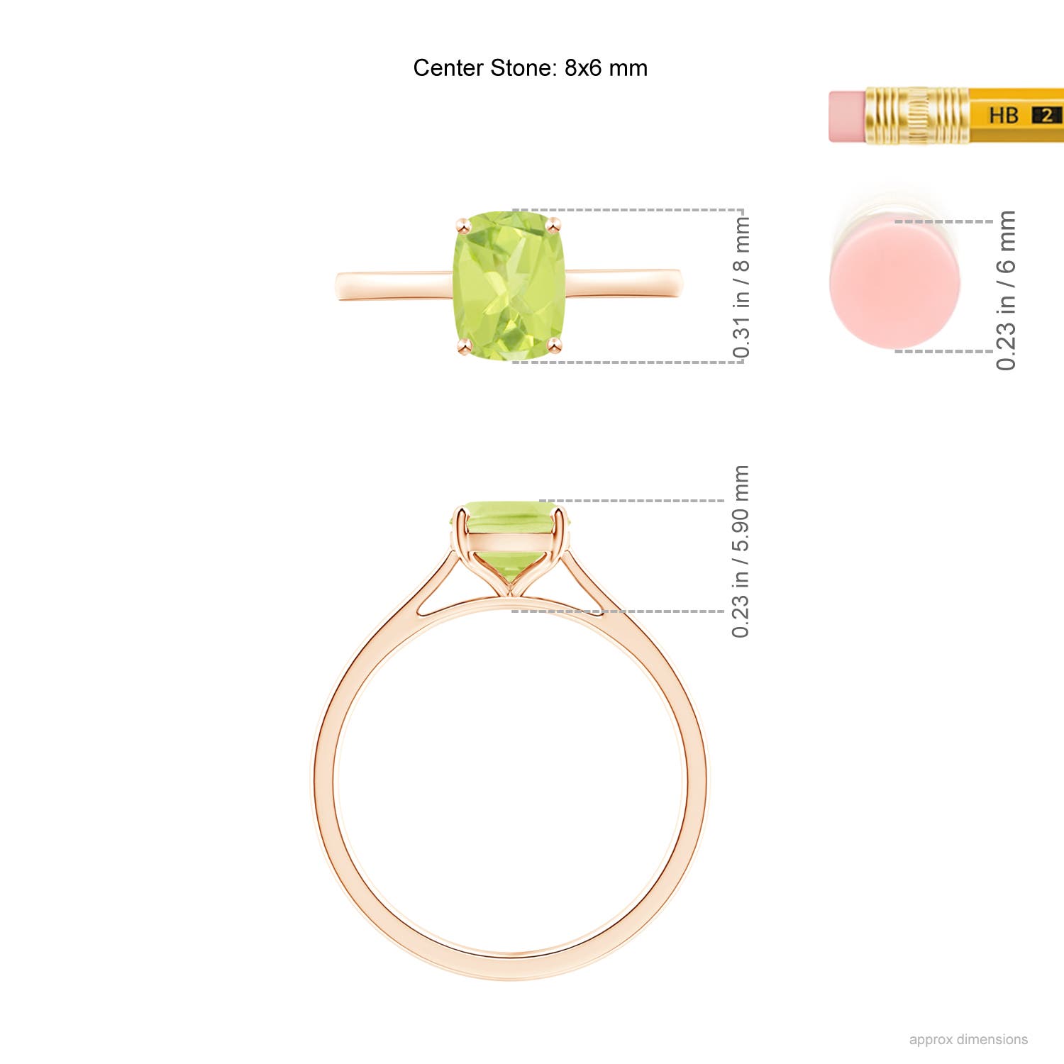 A - Peridot / 1.45 CT / 14 KT Rose Gold