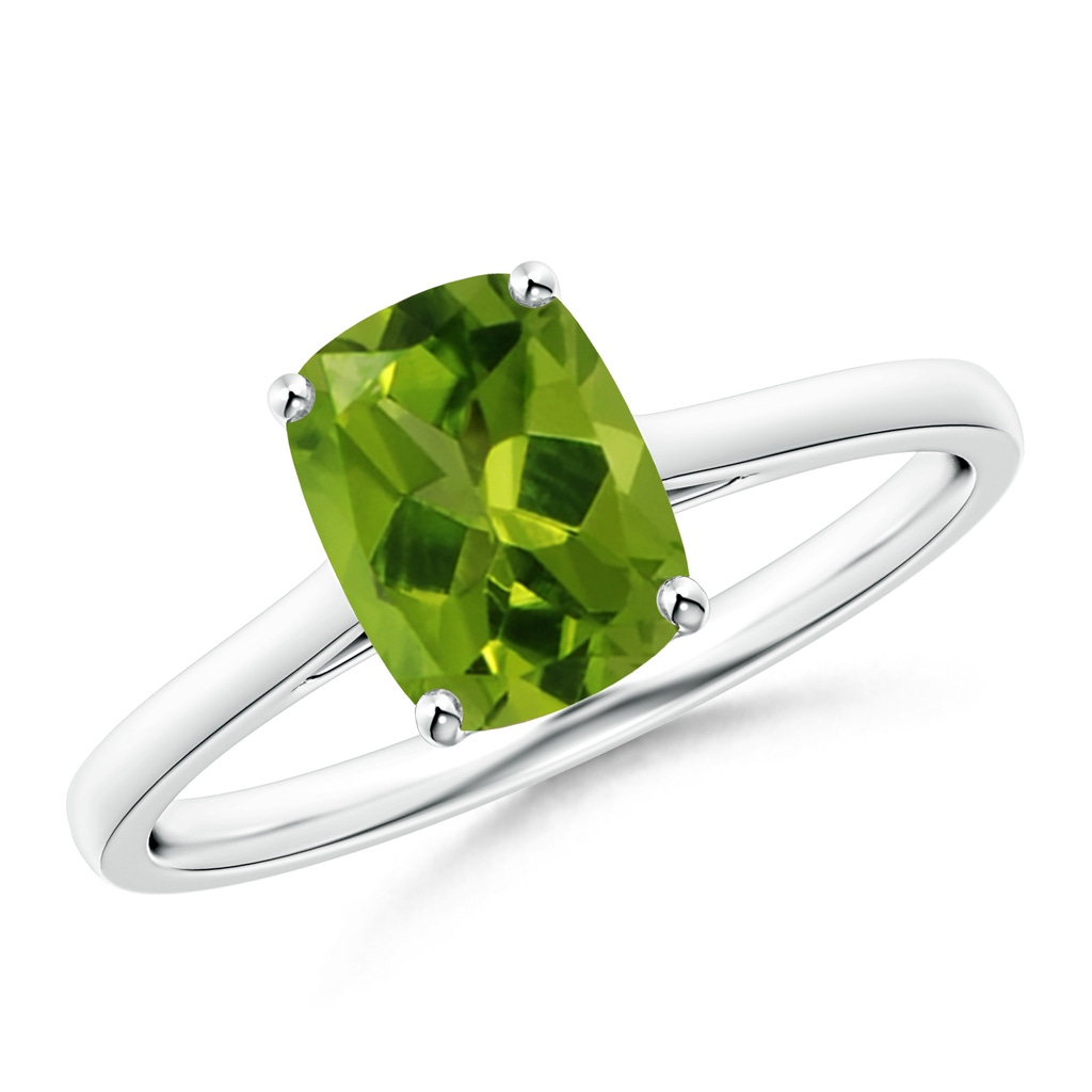 8x6mm AAAA Prong-Set Cushion Peridot Solitaire Ring in White Gold