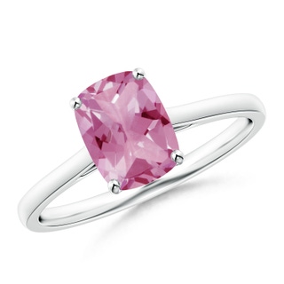 8x6mm AA Prong-Set Cushion Pink Tourmaline Solitaire Ring in S999 Silver
