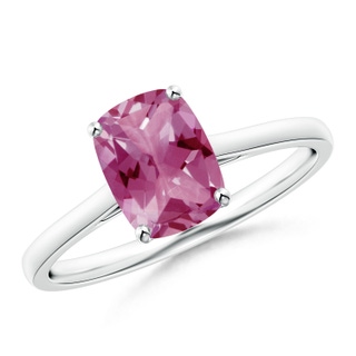 8x6mm AAA Prong-Set Cushion Pink Tourmaline Solitaire Ring in White Gold