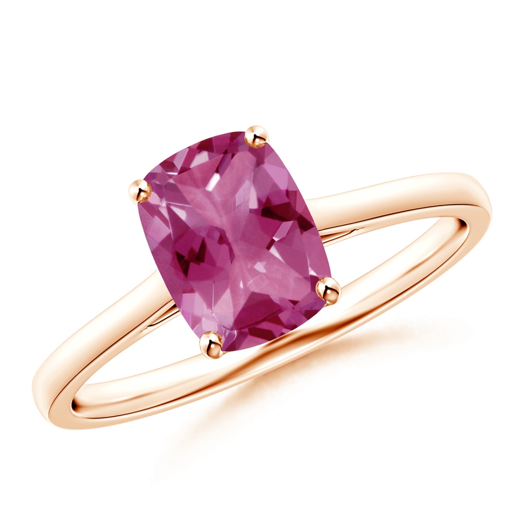 8x6mm AAAA Prong-Set Cushion Pink Tourmaline Solitaire Ring in Rose Gold