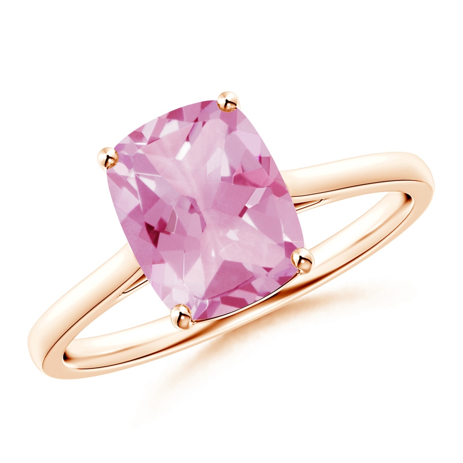 9x7mm A Prong-Set Cushion Pink Tourmaline Solitaire Ring in Rose Gold 