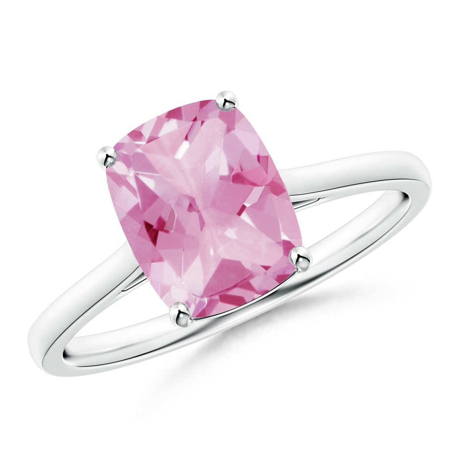 9x7mm A Prong-Set Cushion Pink Tourmaline Solitaire Ring in S999 Silver 