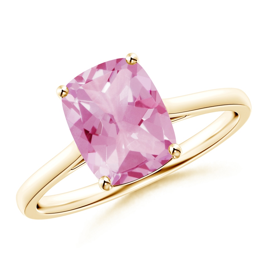 9x7mm A Prong-Set Cushion Pink Tourmaline Solitaire Ring in Yellow Gold 