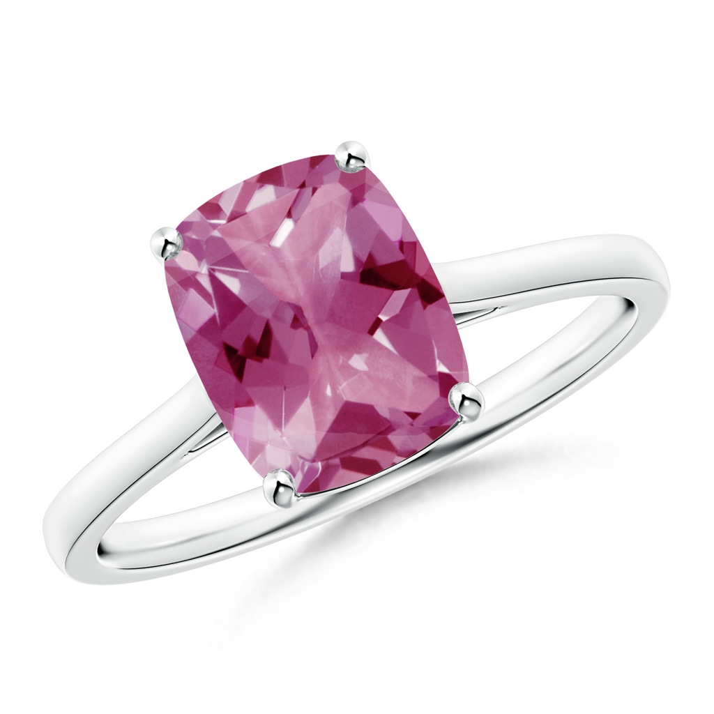 9x7mm AAA Prong-Set Cushion Pink Tourmaline Solitaire Ring in White Gold