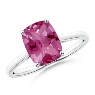 9x7mm AAAA Prong-Set Cushion Pink Tourmaline Solitaire Ring in P950 Platinum