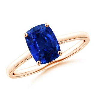 8x6mm AAAA Prong-Set Cushion Blue Sapphire Solitaire Ring in Rose Gold