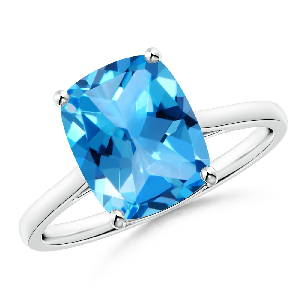 10x8mm AAAA Prong-Set Cushion Swiss Blue Topaz Solitaire Ring in S999 Silver