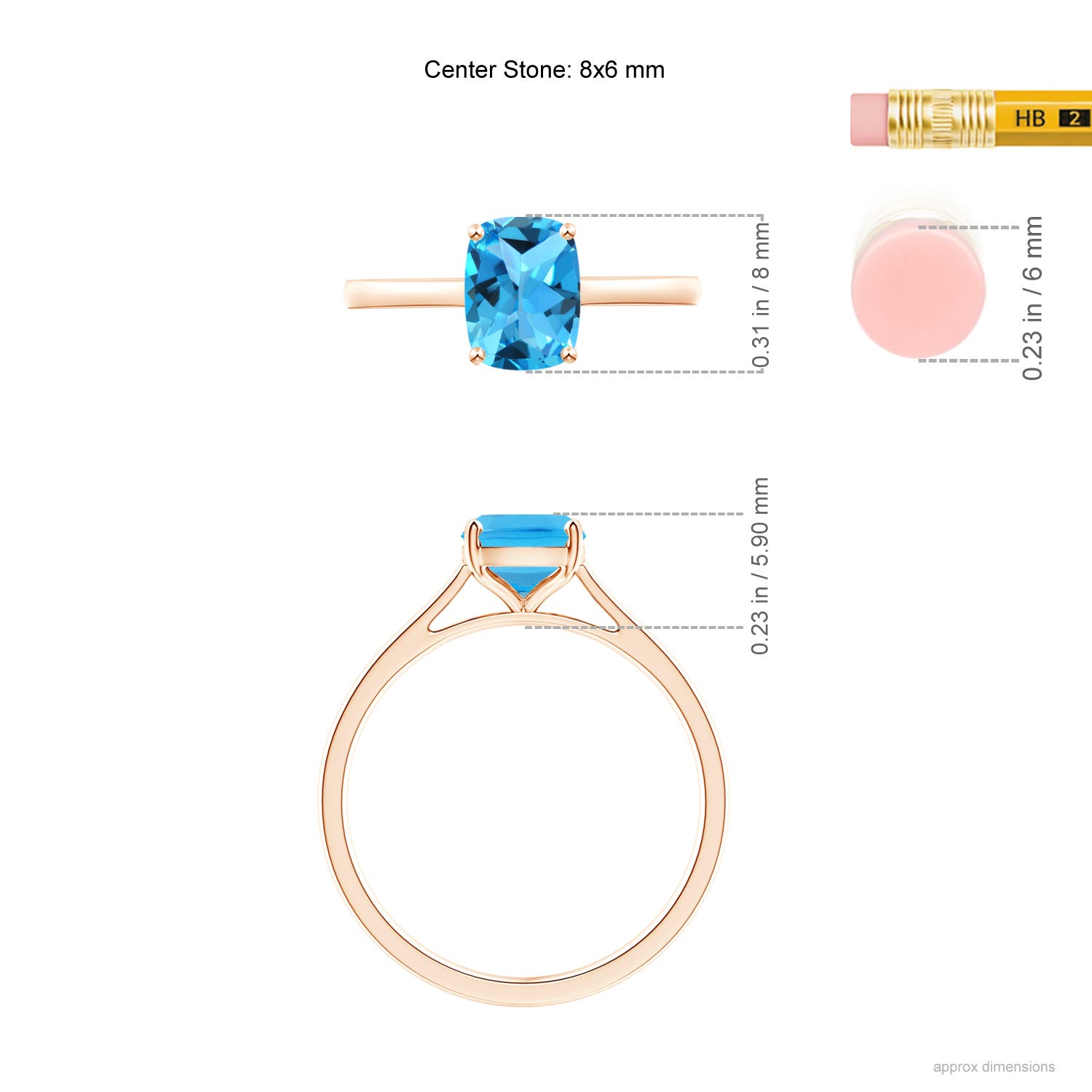 AAA - Swiss Blue Topaz / 1.6 CT / 14 KT Rose Gold