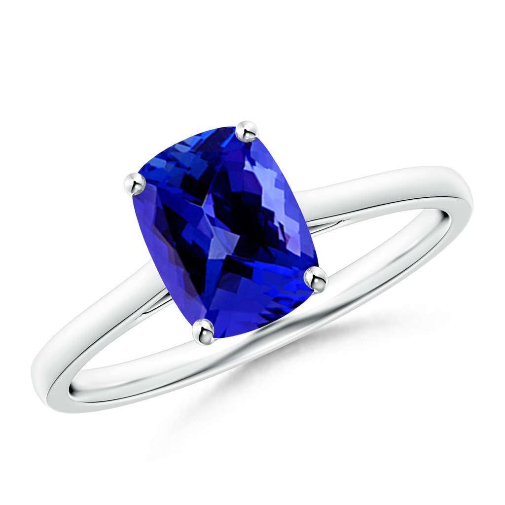 8x6mm AAAA Prong-Set Cushion Tanzanite Solitaire Ring in P950 Platinum