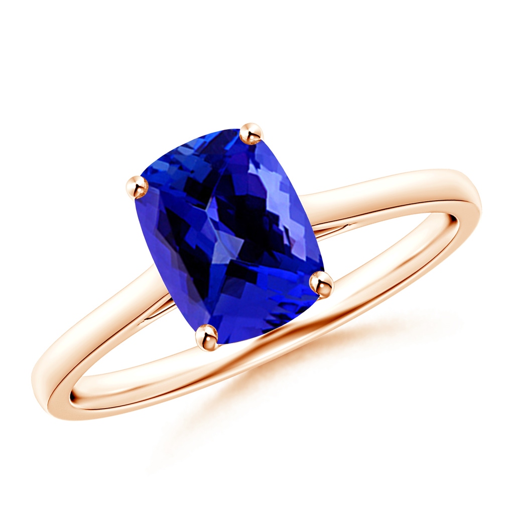 8x6mm AAAA Prong-Set Cushion Tanzanite Solitaire Ring in Rose Gold