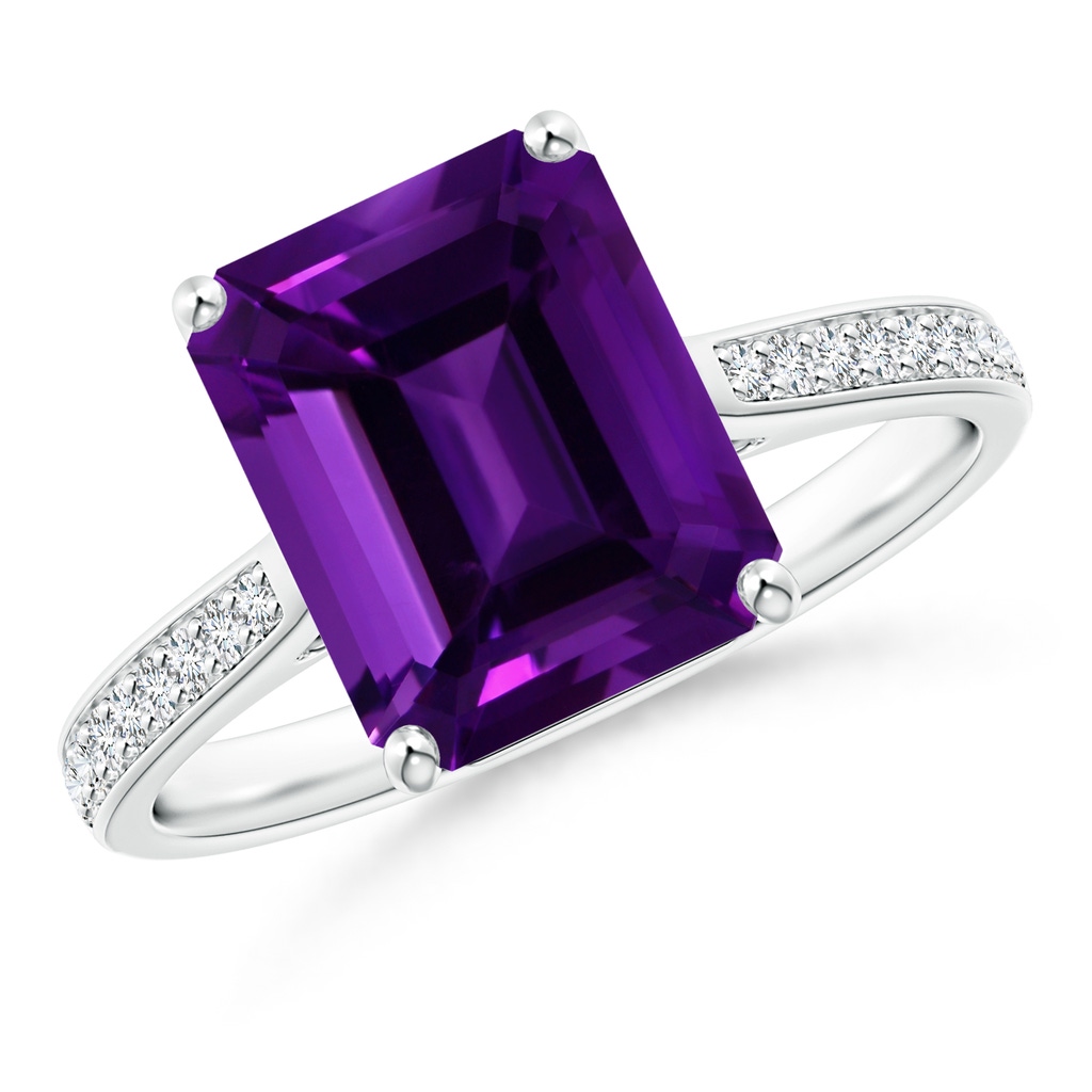 12.10x10.11x7.06mm AAA GIA Certified Emerald-Cut Amethyst Cocktail Ring with Diamond Accents in P950 Platinum 